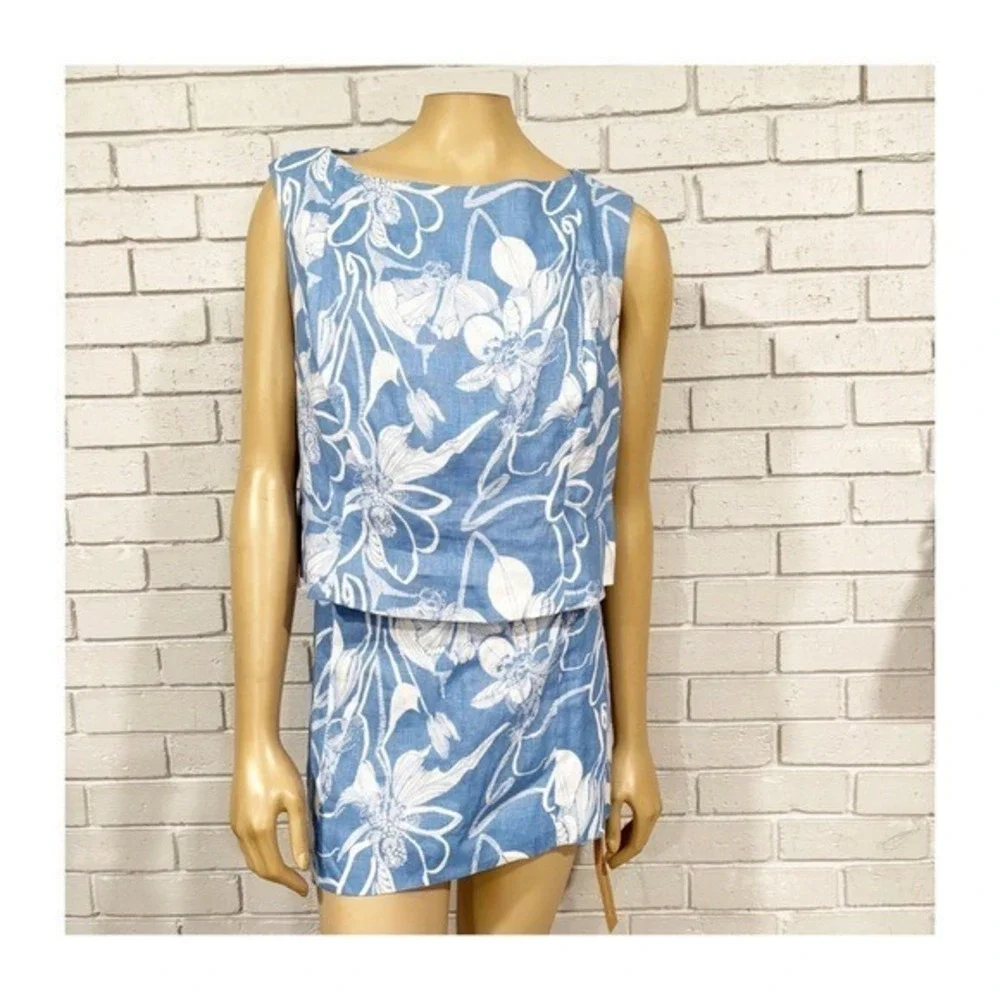 Reformation Grace Blue White Floral Linen Two‎ Piece Set | Size 12